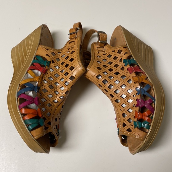 Multicolour Leather Wedge Sandals - Picture 2 of 12